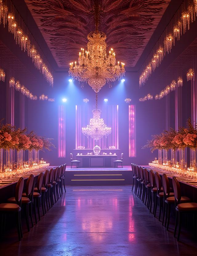 Decoración de evento de lujo con iluminación